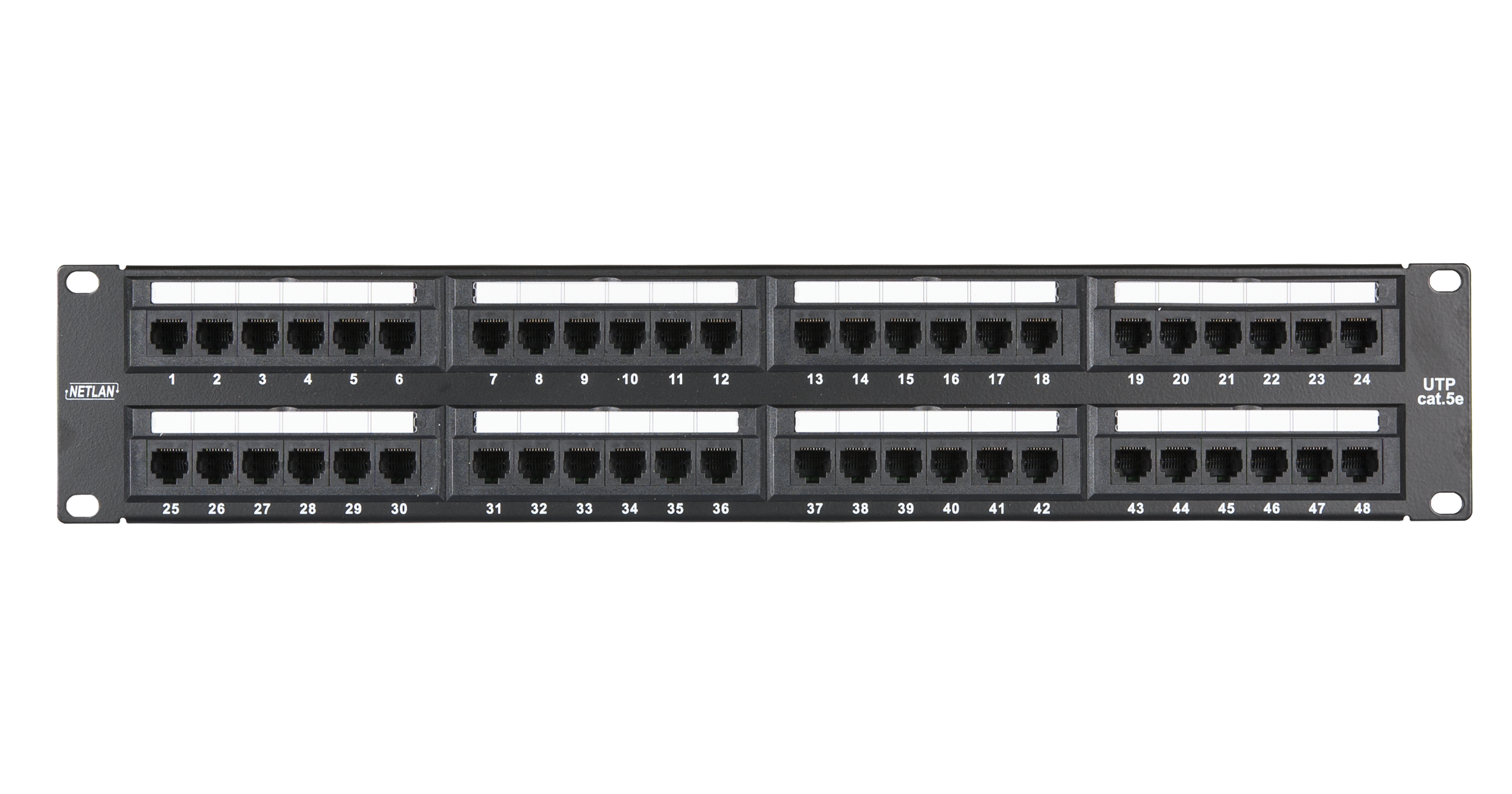 Коммутационная панель Netlan 19", 2U, 48 порта, Кат.5e, неэкранированная, черная